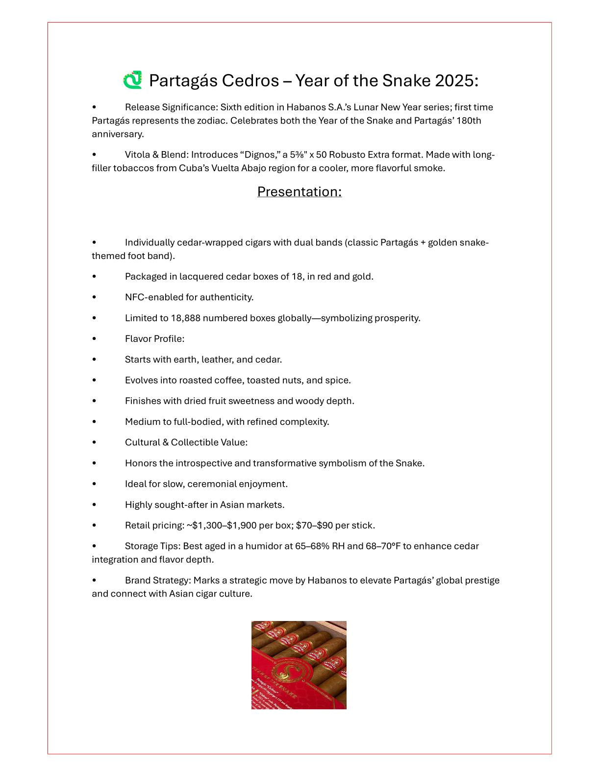 PARTAGAS CEDROS "YEAR OF THE SNAKE"