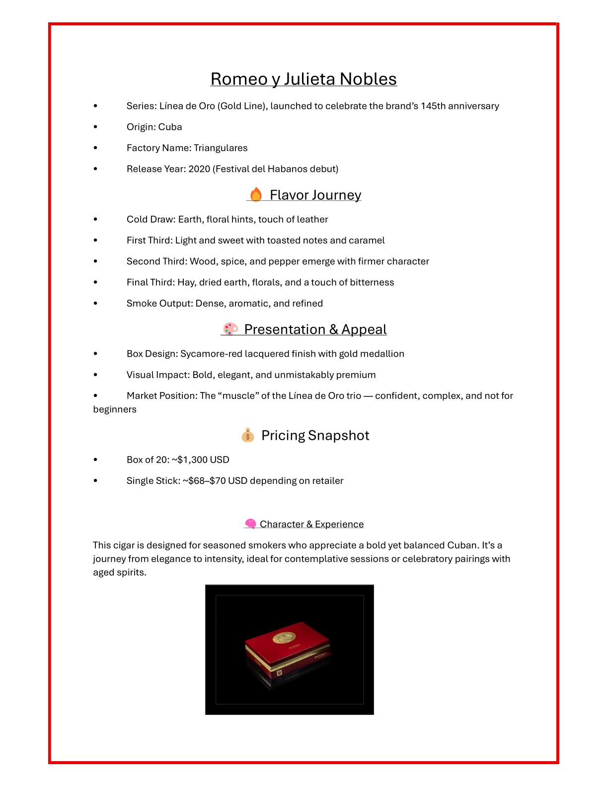 ROMEO Y JULIETA LÍNEA DE ORO NOBLES